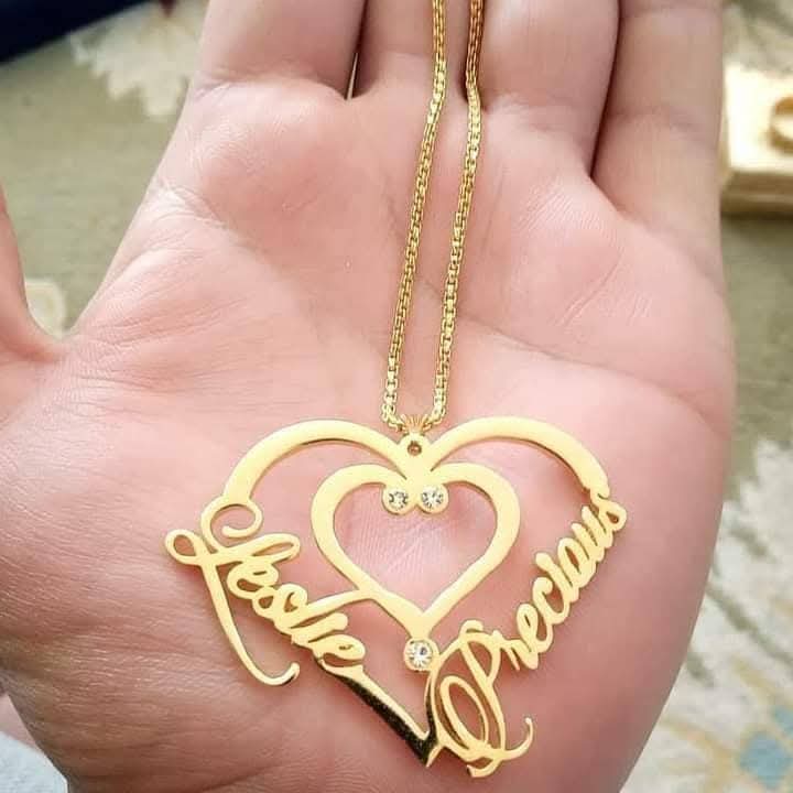 Double Name with Hearts Necklace