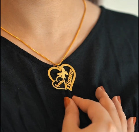 Two Heart Double Name Necklace | 24k Gold Plated