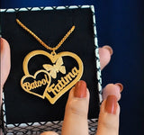 Two Heart Double Name Necklace | 24k Gold Plated