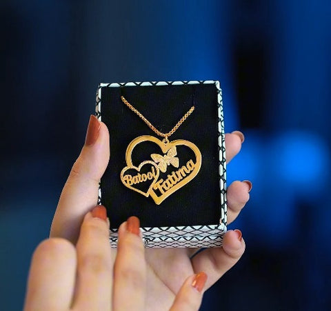 Two Heart Double Name Necklace | 24k Gold Plated